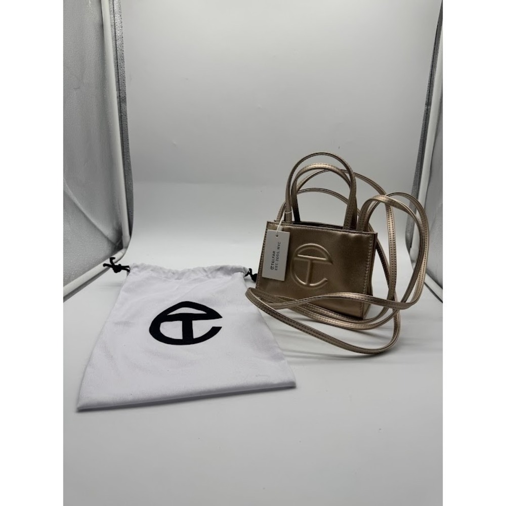 Telfar Small Shopping Bag Gold Metallic Vegan Leather Crossbody Tote NWT